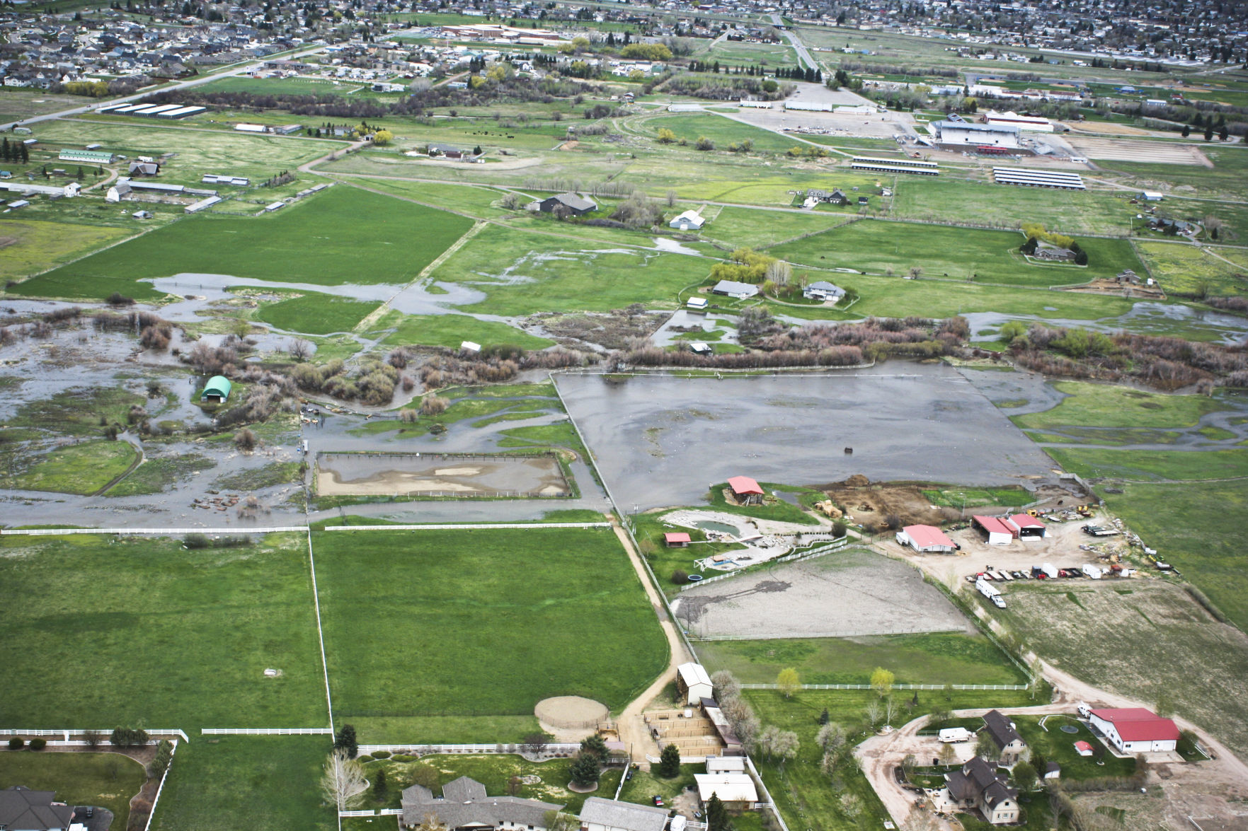 View of Helena flooding from a helicopter